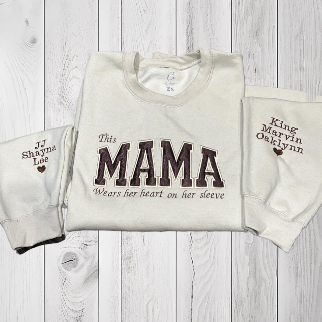 This Mama Wears Her Heart on Her Sleeve Appliqué Sweatshirt