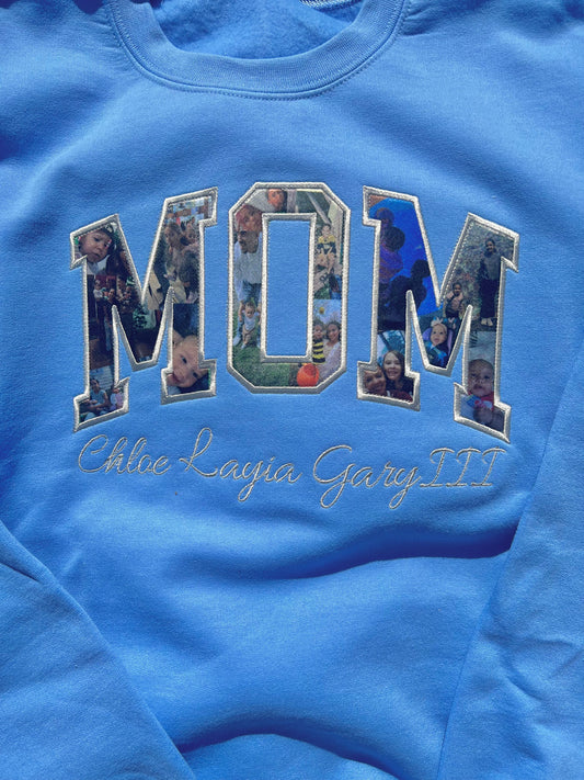 Embroidered Mom Photo Collage Appliqué Sweatshirt