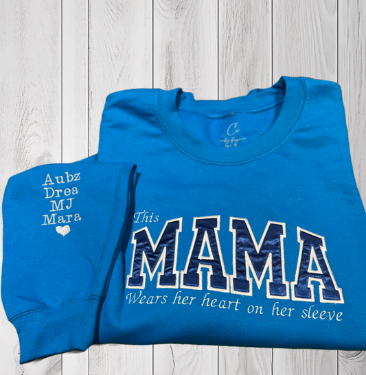 This Mama Wears Her Heart on Her Sleeve Appliqué Sweatshirt