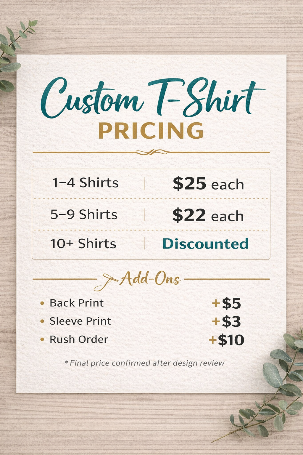 Custom Printed T-Shirt (Upload Your Design or Create One With Me)