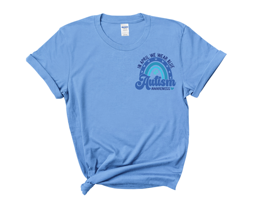 Autism Awareness "In April We Wear Blue" Pocket Logo Tee