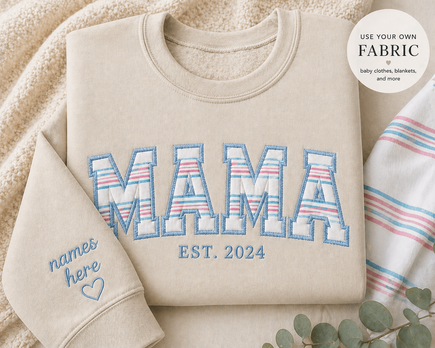 Custom Memory Appliqué  Sweatshirt | Use Your Own Fabric | Baby Clothes or Blanket