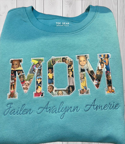 Embroidered Mom Photo Collage Appliqué Sweatshirt