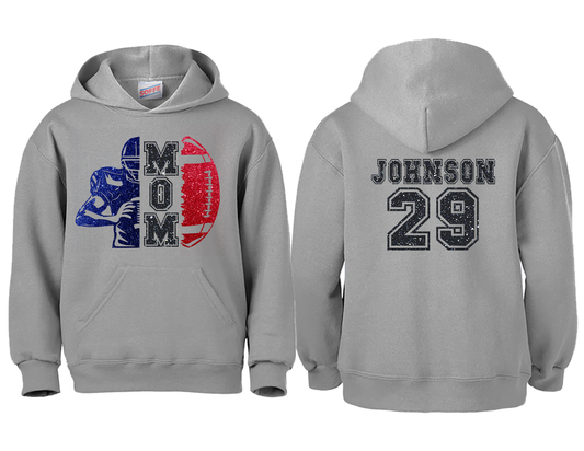 Football Mom Glitter Shirt/Sweatshirt/Hoodie Front and Back